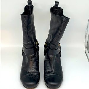 Chloe 36.5 black booties w ankle harness